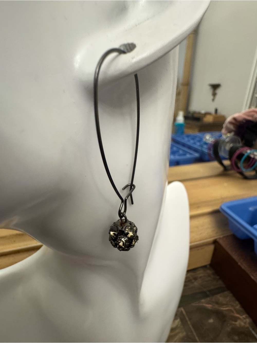 Delicate Black Hoop Earrings with Crystal Cluster Drop